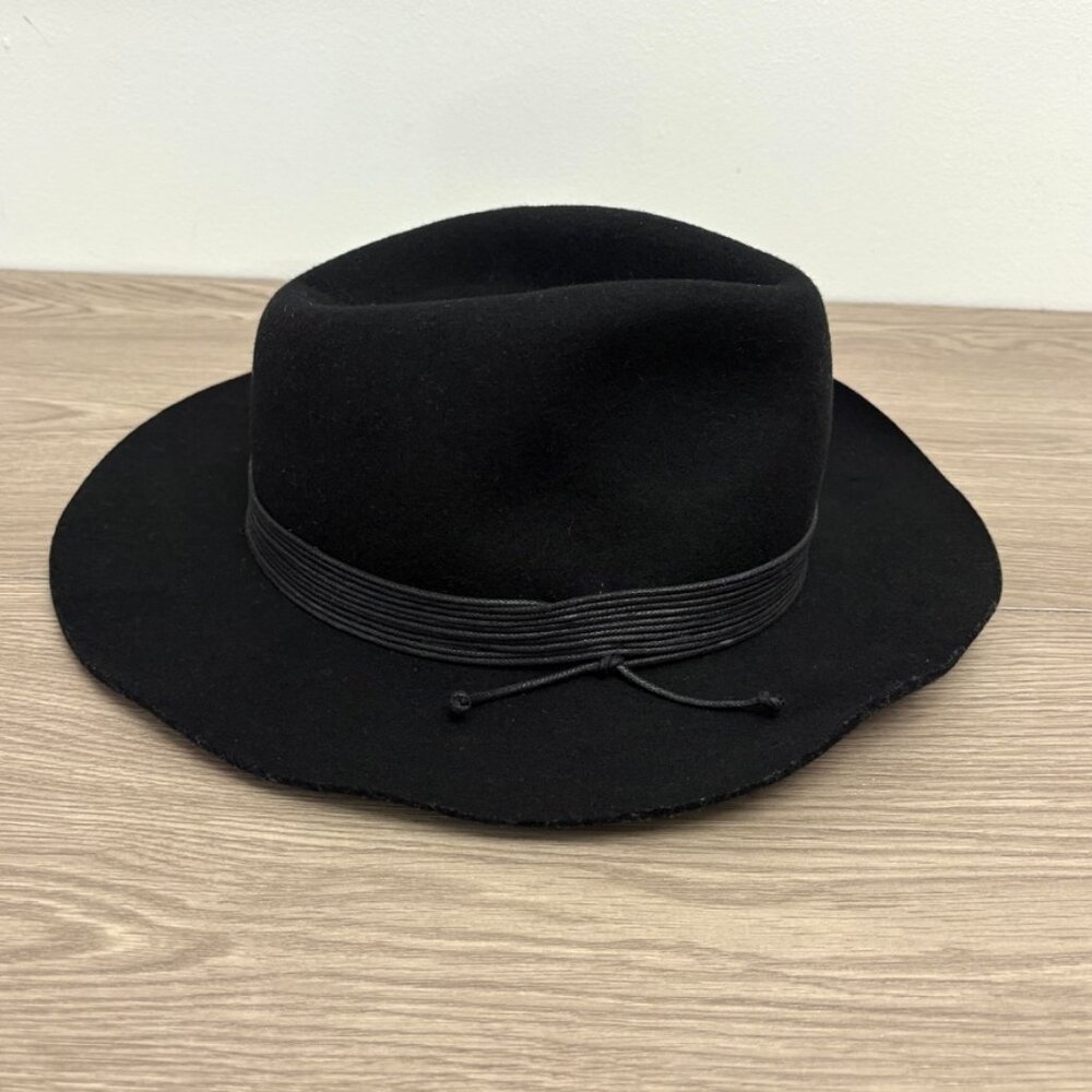 Vince Camuto Black Wool Wide Brim Fedora Hat Boho One Size Adjustable Drawstring